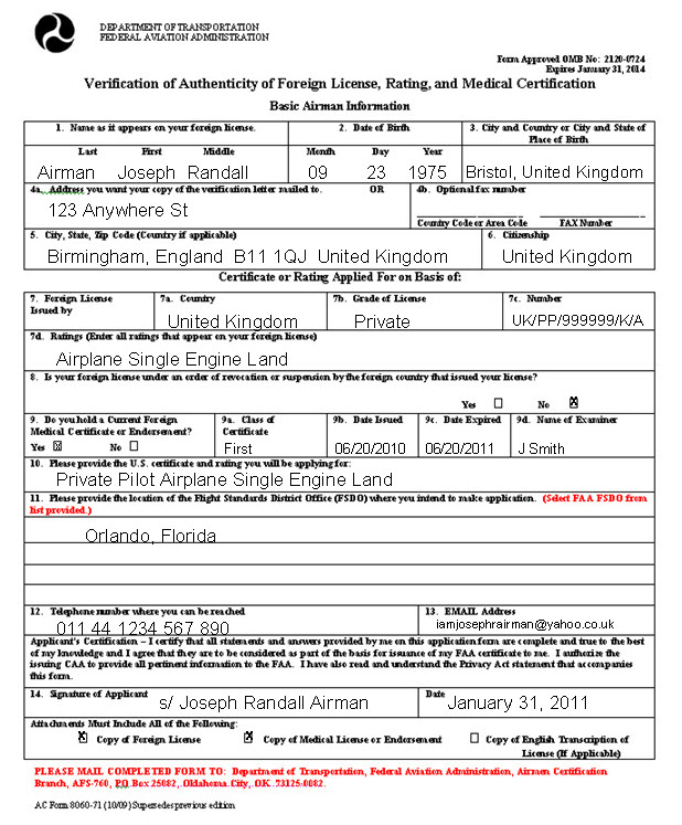 Verification Authenticity of Foreign License, Rating, and Medical Certification Form